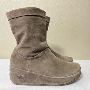 Fitflop Boots 7 Crush Wedge Leather Suede Cushioned Comfort Western Boho